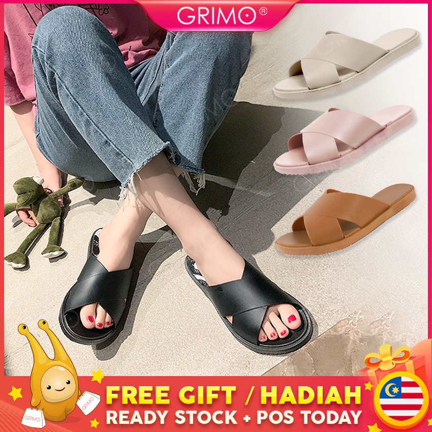 Ready Stock💝grimo Crossee Flat Sandal Slipper Womens Kasut Shoes