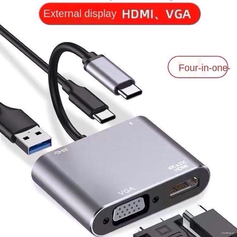 Usb Type C to HDMI + VGA + USB 3.0 + USB C 4in1 conversion cable for