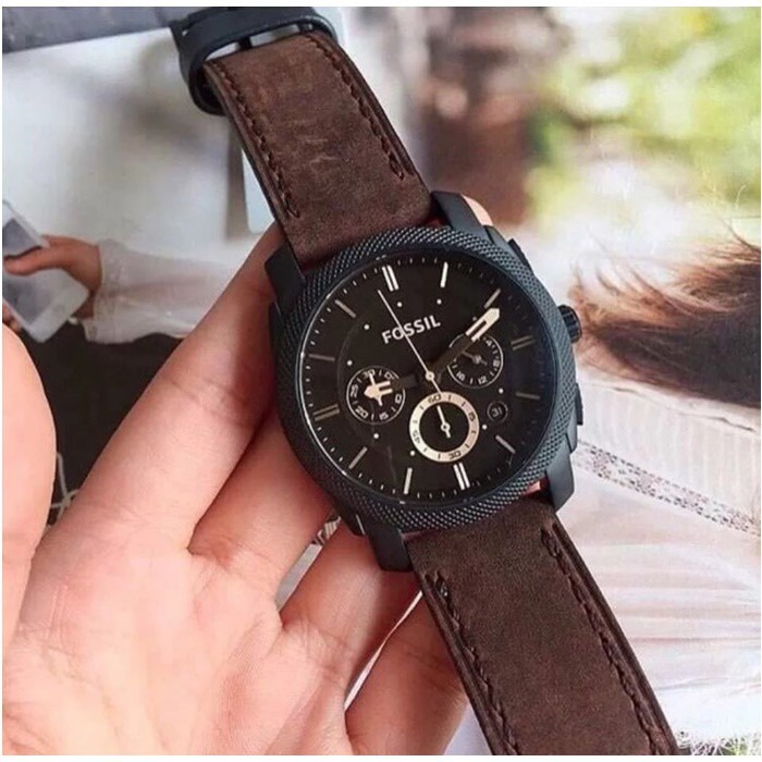 READY STOCK Free Bracelet F0SSIL FS4656 Machine Mid Size Chronograph Stainless Leather Men Watch Jam Tangan Lelaki