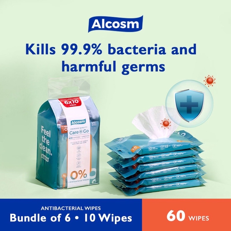 Alcosm Antibacterial Wet Wipes/Wet Tissue (10 Wipes) [Expiry Date 12/25