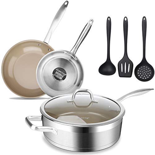 Duxtop 7-Piece Stainless Steel Ceramic Coated Nonstick Pans Set