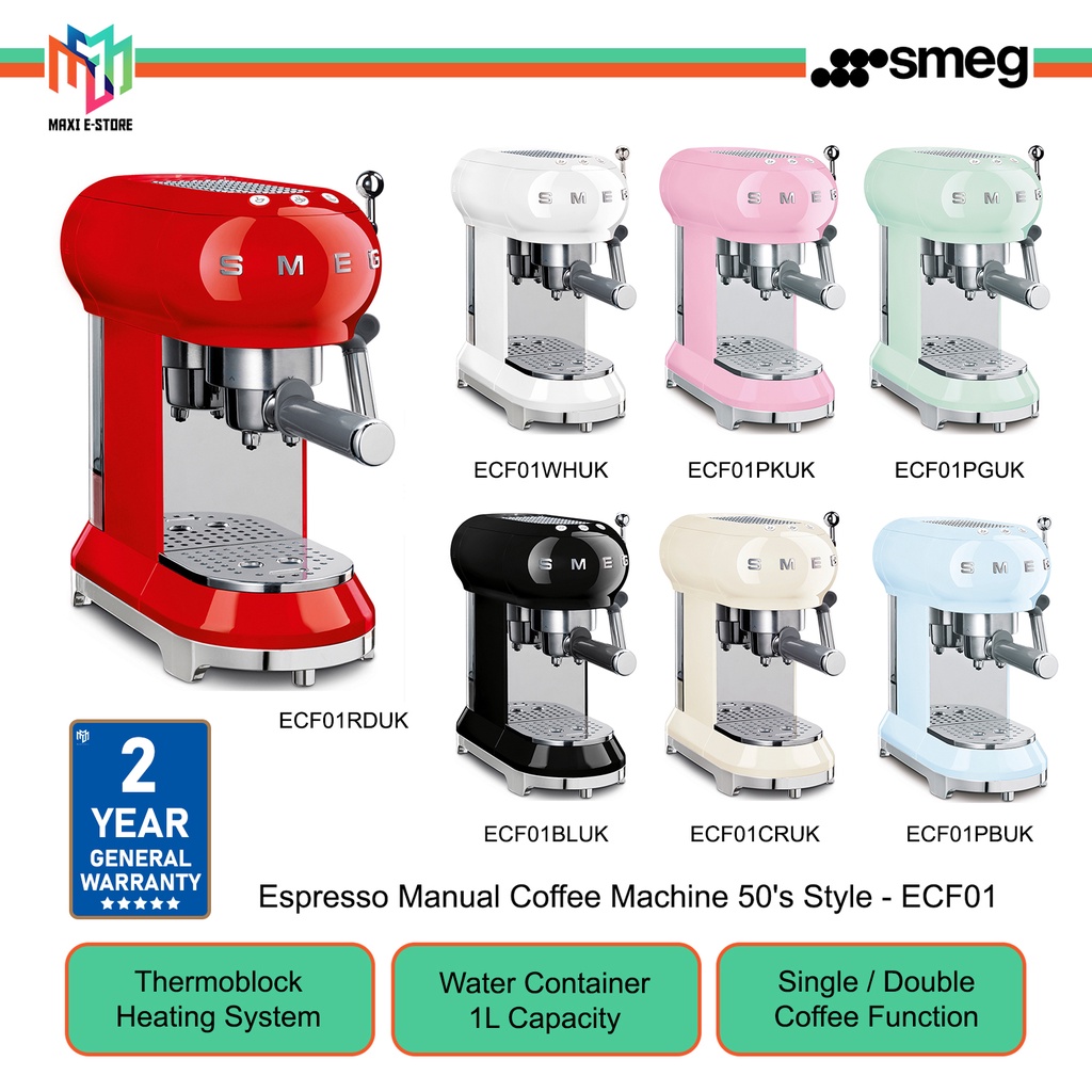 Smeg ECF01 Espresso Manual Coffee Machine 50 s Style ECF01BL