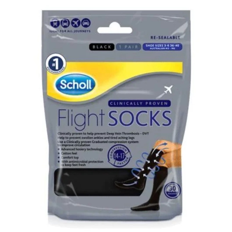Scholl Flight Socks Compression Hosiery Black 36-40