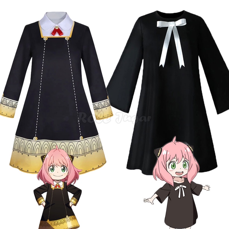 3pcs Anime Spy X Family Anya Forger Cosplay Costume Women Girls Black 