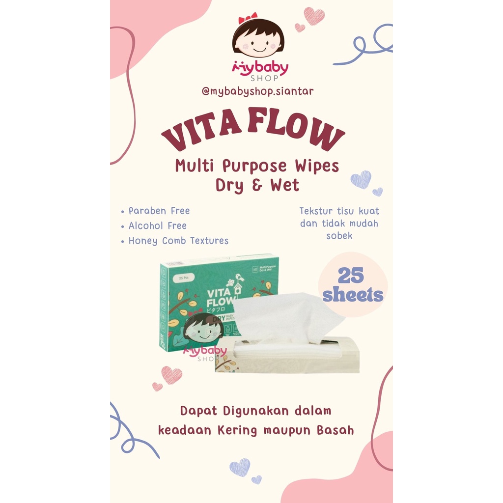 Vita Flow Baby Dry Wipes 25 Sheets Vitaflow Dry Tissue/Tissue ...
