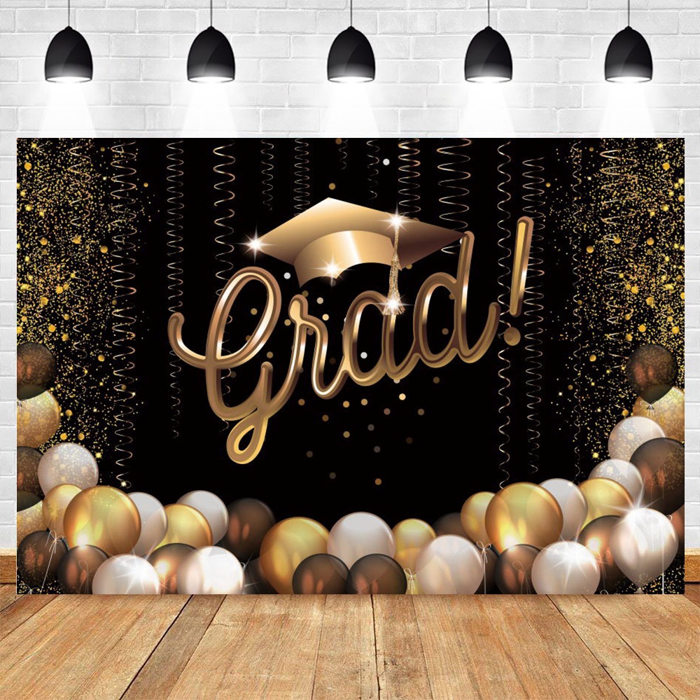 Graduation Party Backdrop Class of 2023 Black and Golden Glitter Bokeh ...