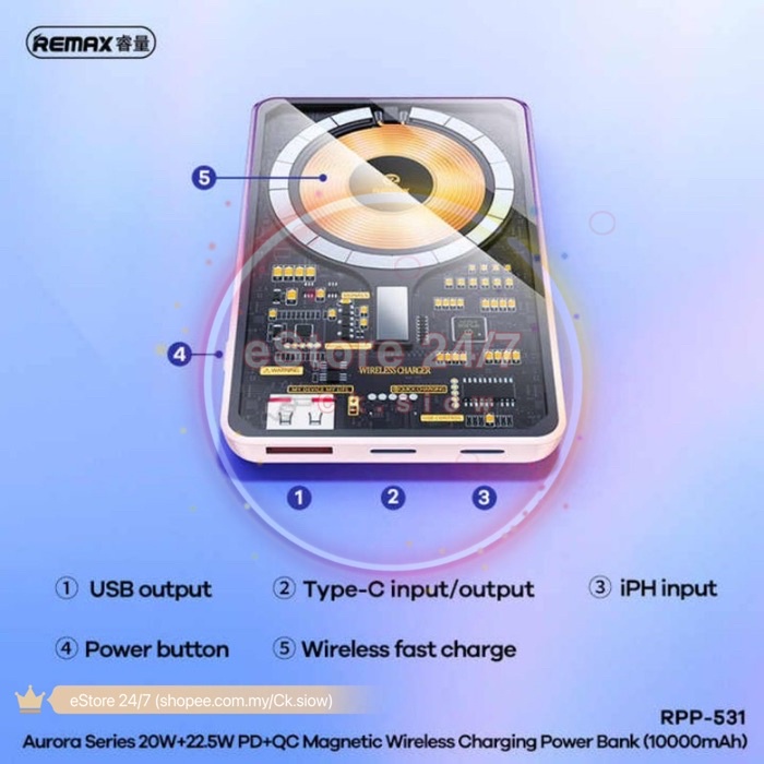 Remax RPP 531 525 Transparent Powerbank 22.5W 20W 15W Mini Wireless ...