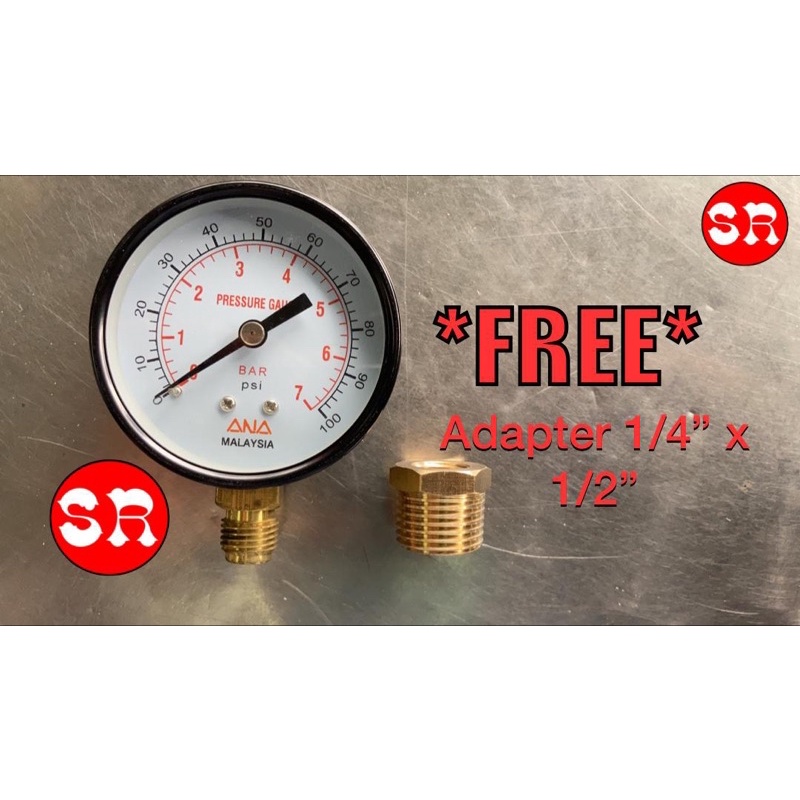 [100psi] (🔥FREE adapter🔥)Pressure Gauge for Water Filter (7bar)(No