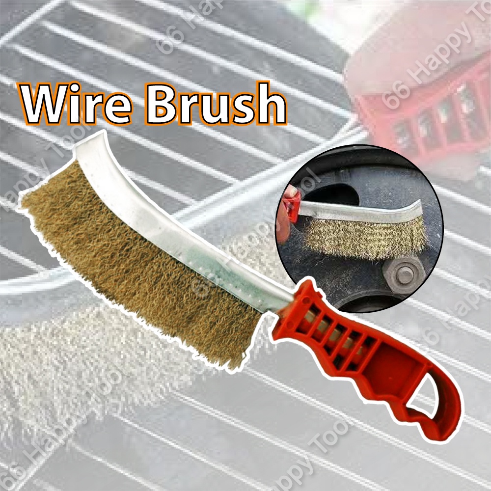 Wire Brush Brass Coated Spid Steel Bristles Hand Brush 24cm PVC Handle ...