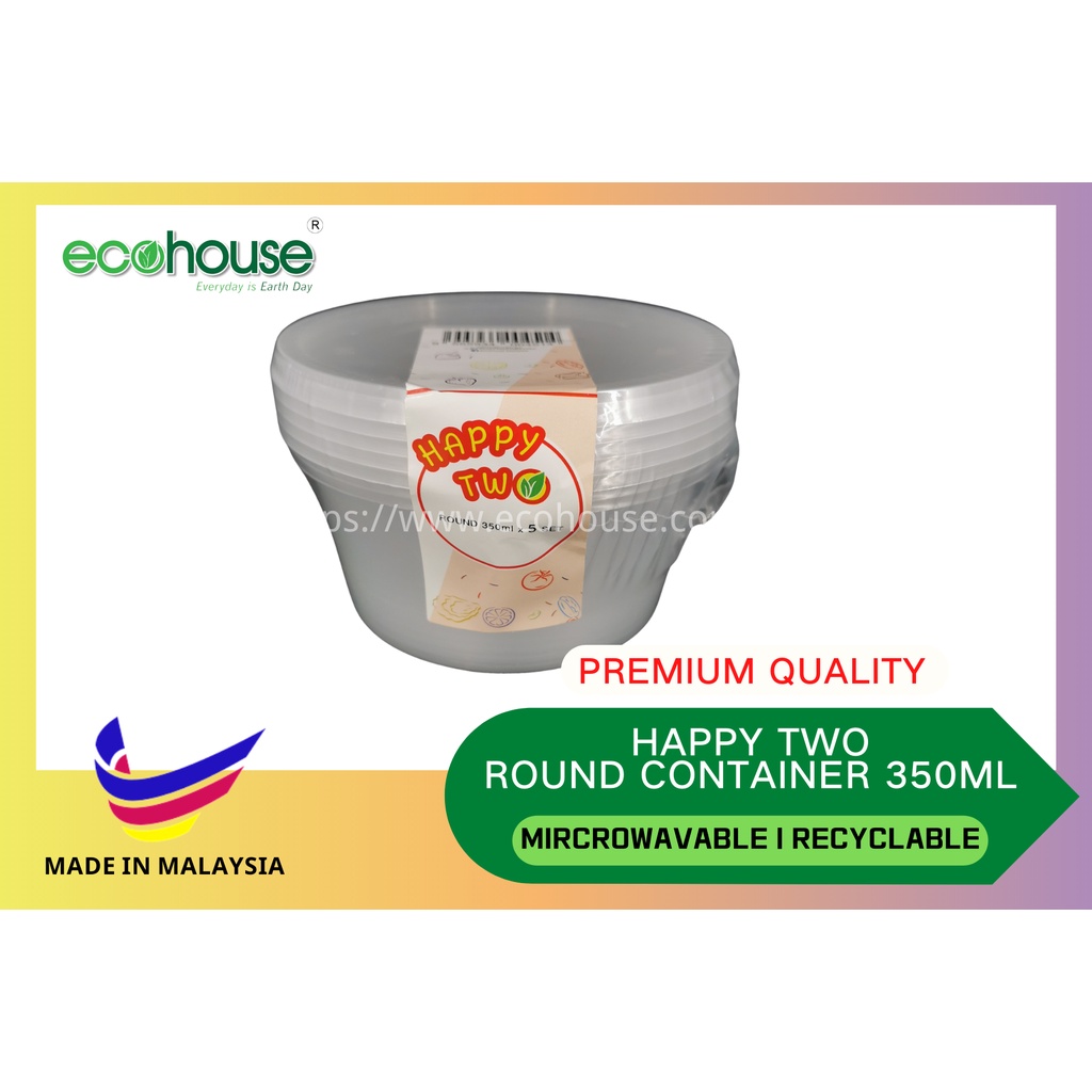 🔥READY STOCK🔥Happy Two 5 sets PP Round Container 350ml/Microwavable ...