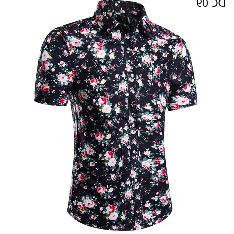 Summer Casual Floral Shirt Men's Fashion Casual Short Sleeve Shirt Slim ...