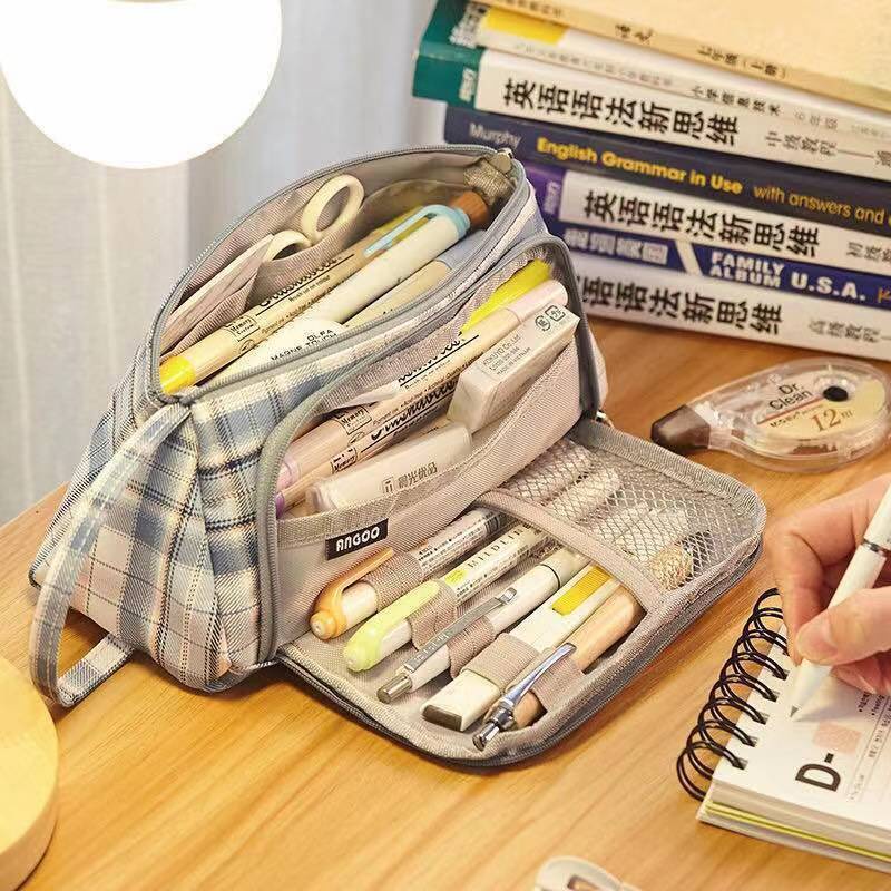 Pencil Pouch Big Capacity Pencil case Pen Holder Makeup Zipper Large  Storage Pouch Marker Stationery Zipper Pen Bag - Purple