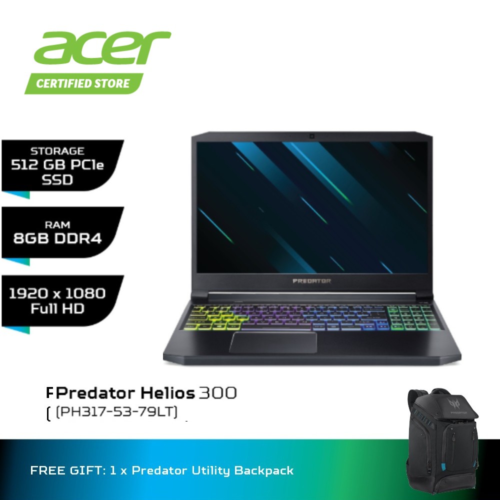 Acer Predator Helios 300 Ph317 53 79lt Gaming Laptop I7 9750hrtx20608gb512gb Ssd173 1572