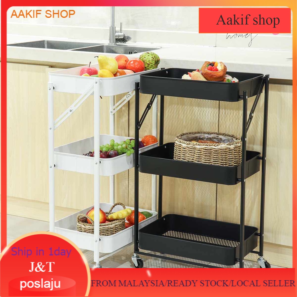 Multifunction 3 tier Trolley Cart Storage Rack Foldable Trolley Kitchen ...