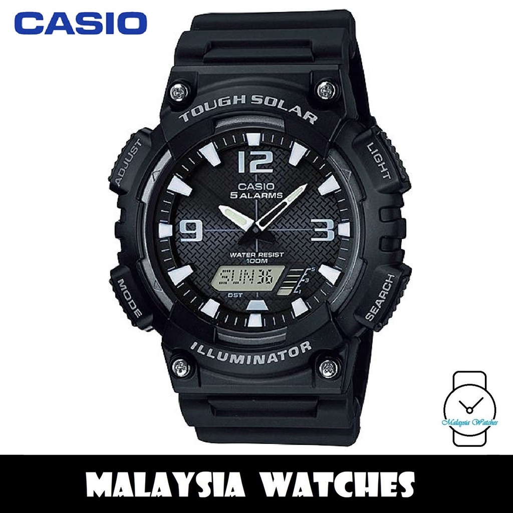 Casio AQS810W-1A4V Solar Powered Combo Watch – Analog/Digital, Black Resin, 5 Alarms, 100M Water Resist