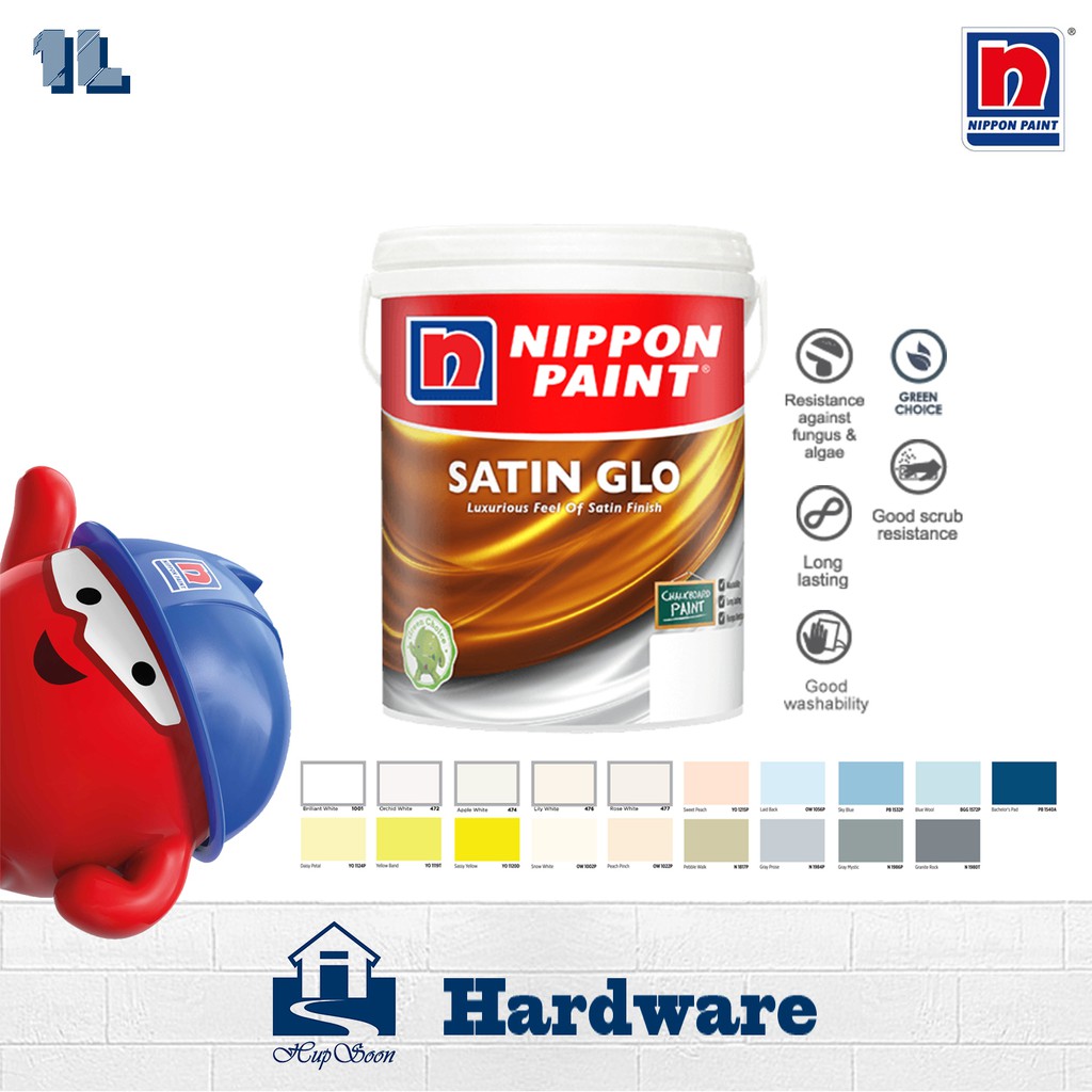 1L Nippon Paint Satin Glo Interior Shine Finish Wall Paint (Shine ...