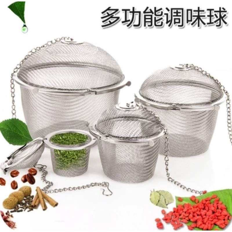 Hardlegix Chained Lid Spice Seasoning Bag Mesh Ball Shape Tea Filter Basket Infuser Tea Strainer Stainless Steel Kitchen Tools
