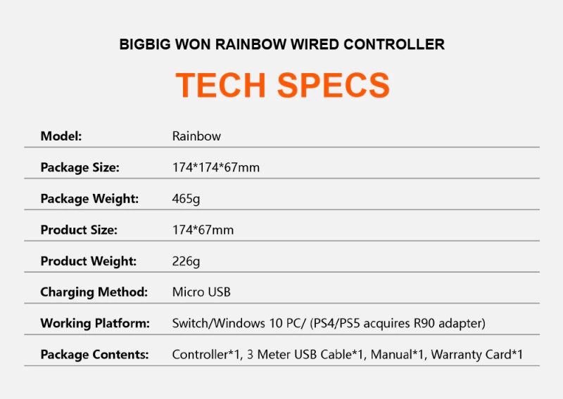 BIGBIG WON Rainbow Lite Wired Controller PC Controllers for Nintendo ...