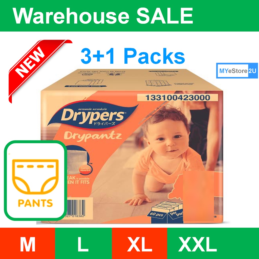 Drypers Drypantz M / L / XL / XXL (3+1packs) Lampin [PANTS] Diaper