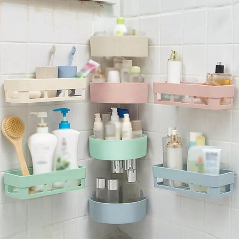 Wall Mounted Bathroom Storage Shelf Self-adhesive Kitchen Corner Holder Rack