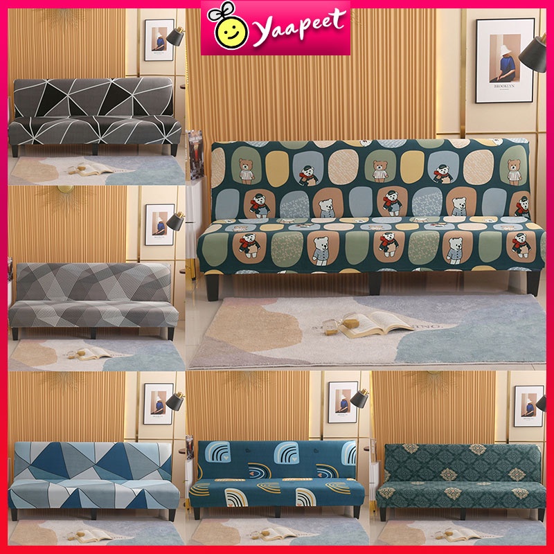 Elastic Sofa Bed Cover Armless Sofa Covers Retractable Fabric Geometric