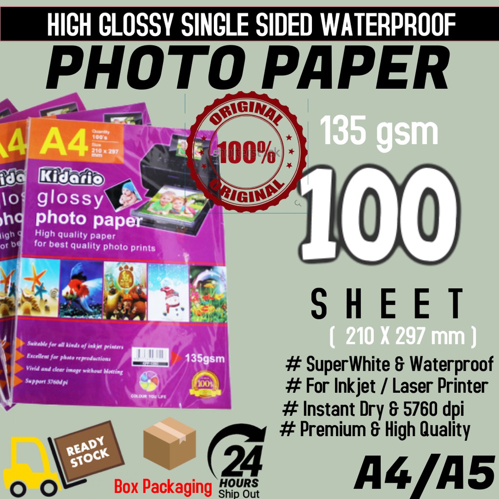 A4 Glossy Photo Paper 135 gsm Kidario Brand Shopee Malaysia