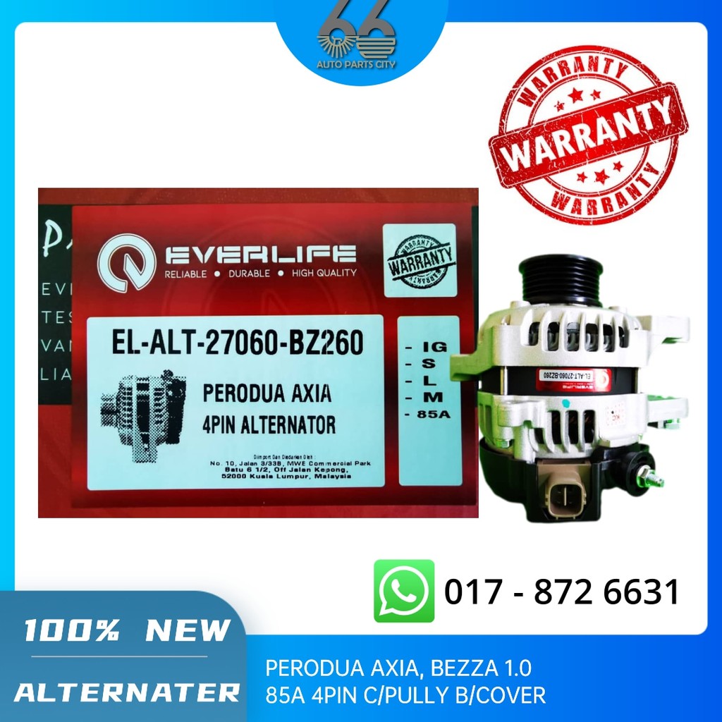NEW ALTERNATOR PERODUA AXIA,BEZZA 1.0 4PIN 85A C/PULLY B/COVER ...