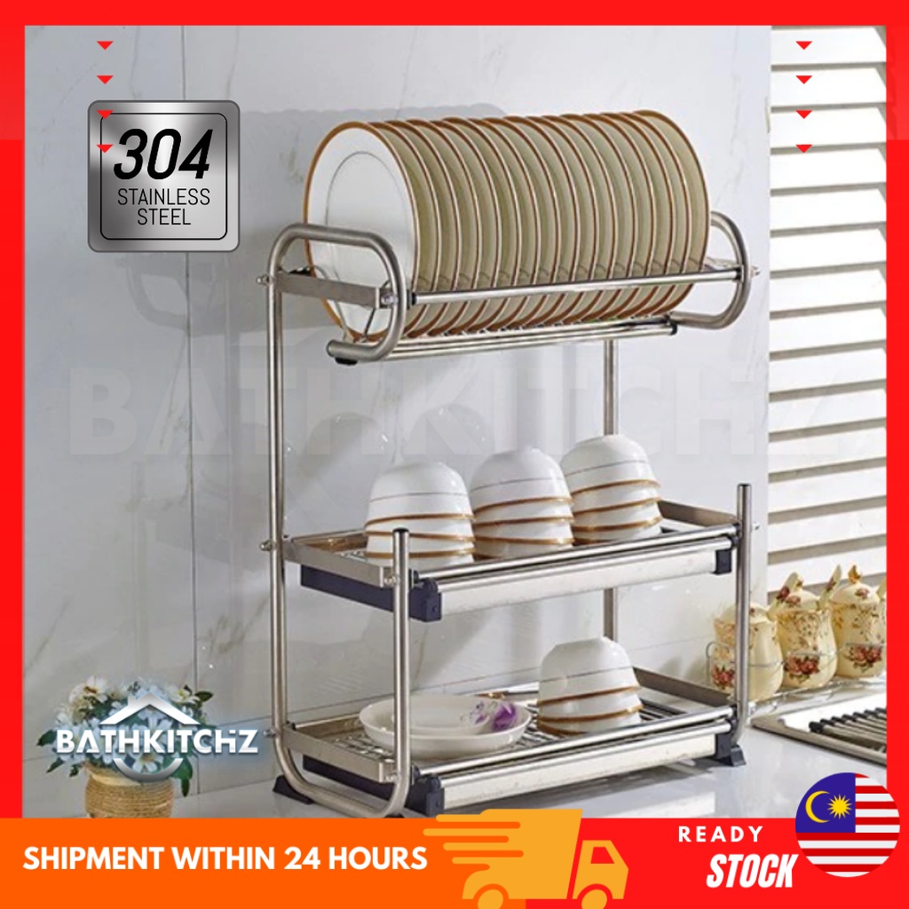 BATHKITCHZ 304 Stainless Steel Dish Rack Rack Pinggan Rak Dapur Kitchen