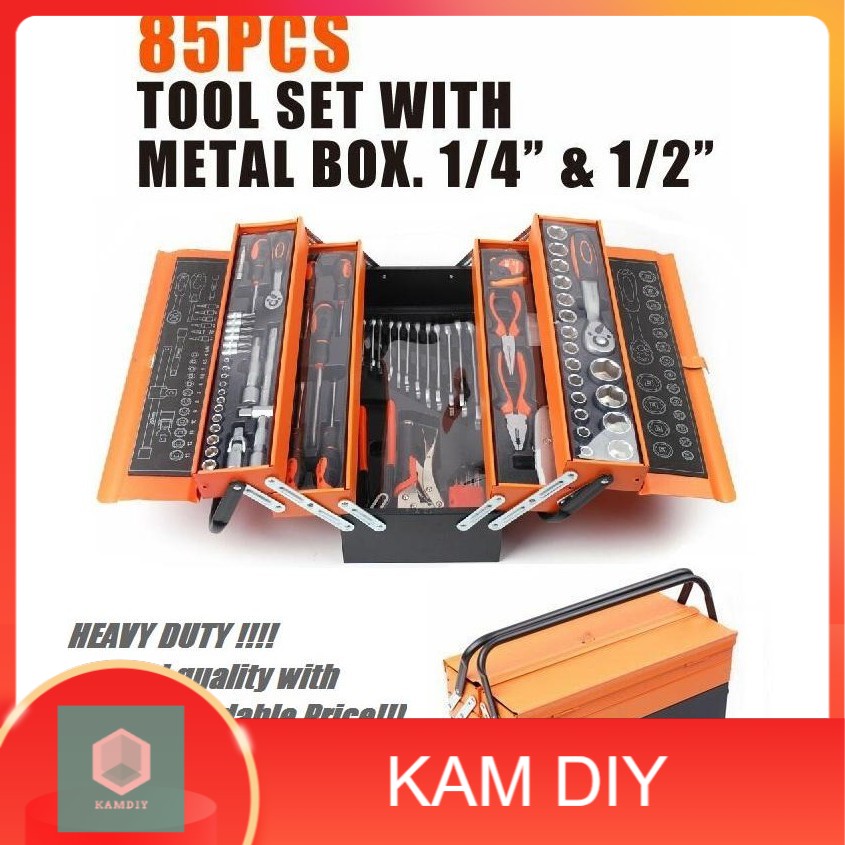 SATAGOOD 85pcs Cantilever Metal Tool Box Set 5 Tier 1/2" & 1/4