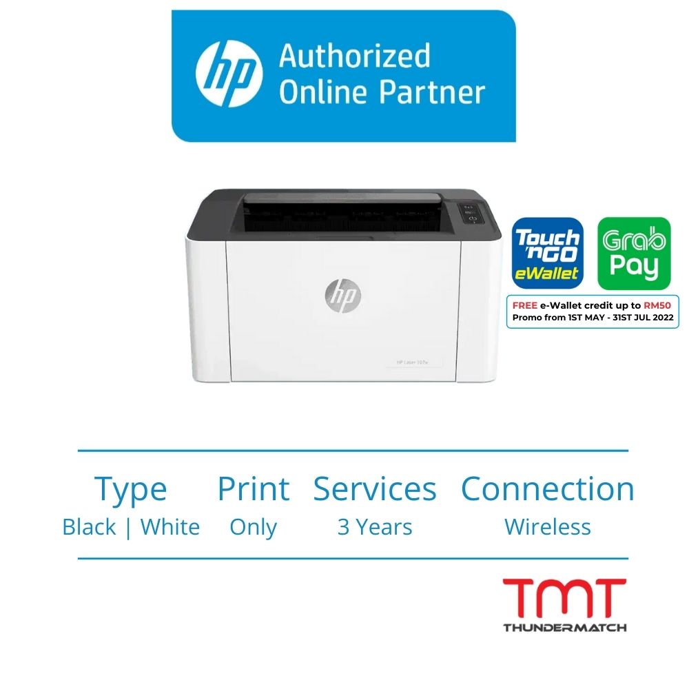 HP Laser 107w Single Function Mono Laser Wireless Printer 20ppm
