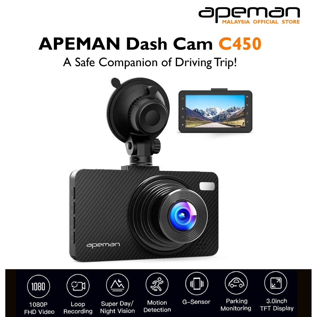 New Apeman C450 Dash Cam 1080p, Full HD, 3.0 LCD Screen