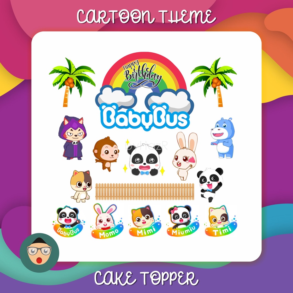 CARTOON CAKE TOPPER FOR BIRTHDAY [ADD NAME] [TAMBAH NAMA] BABY BUS ...