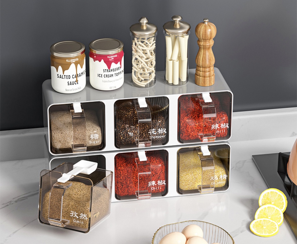 Seasoning Box Set Kitchen Wall Mounted Spice Jar Set with Spoon ...