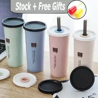 [Invincible]  Drinking Bottle Tumbler Model with Leakproof with Straw Wheat Straw Material