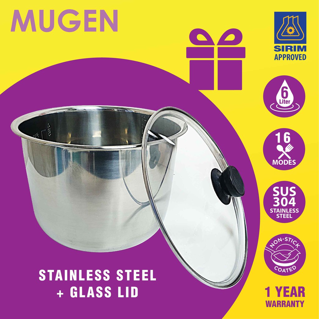 Mugen Multifunction Pressure Cooker 6L, Non Stick Pot, Stainless Steel Inner Pot, Free Gifts, Ready 