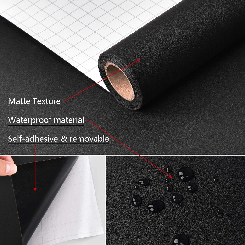Black Matte Wallsticker Dinding Self-adhesive Waterproof Wallpaper ...