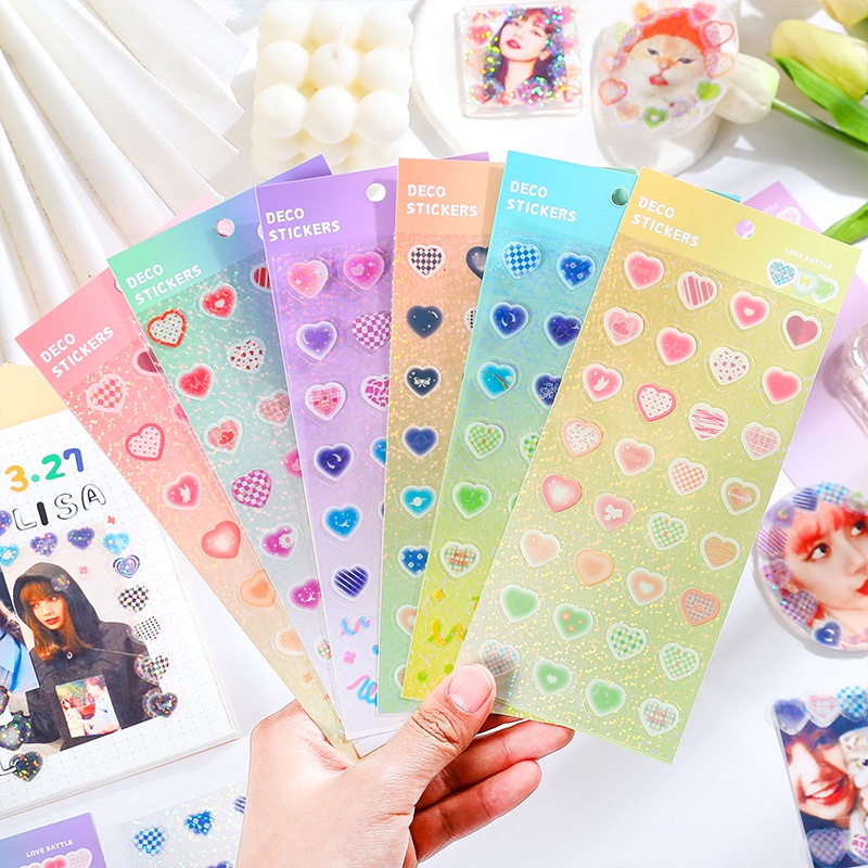 Colorful Love Heart Shape Glitter Deco Stickers Waterproof PET Stickers ...