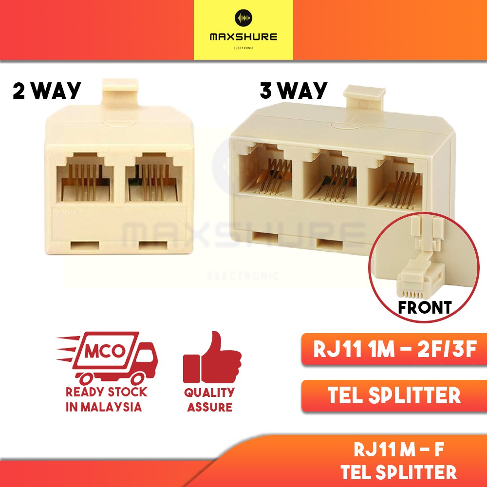 [MaxShure] RJ11 6P4C Telephone 2 Way / 3 Way Splitter Extension 1 Male ...