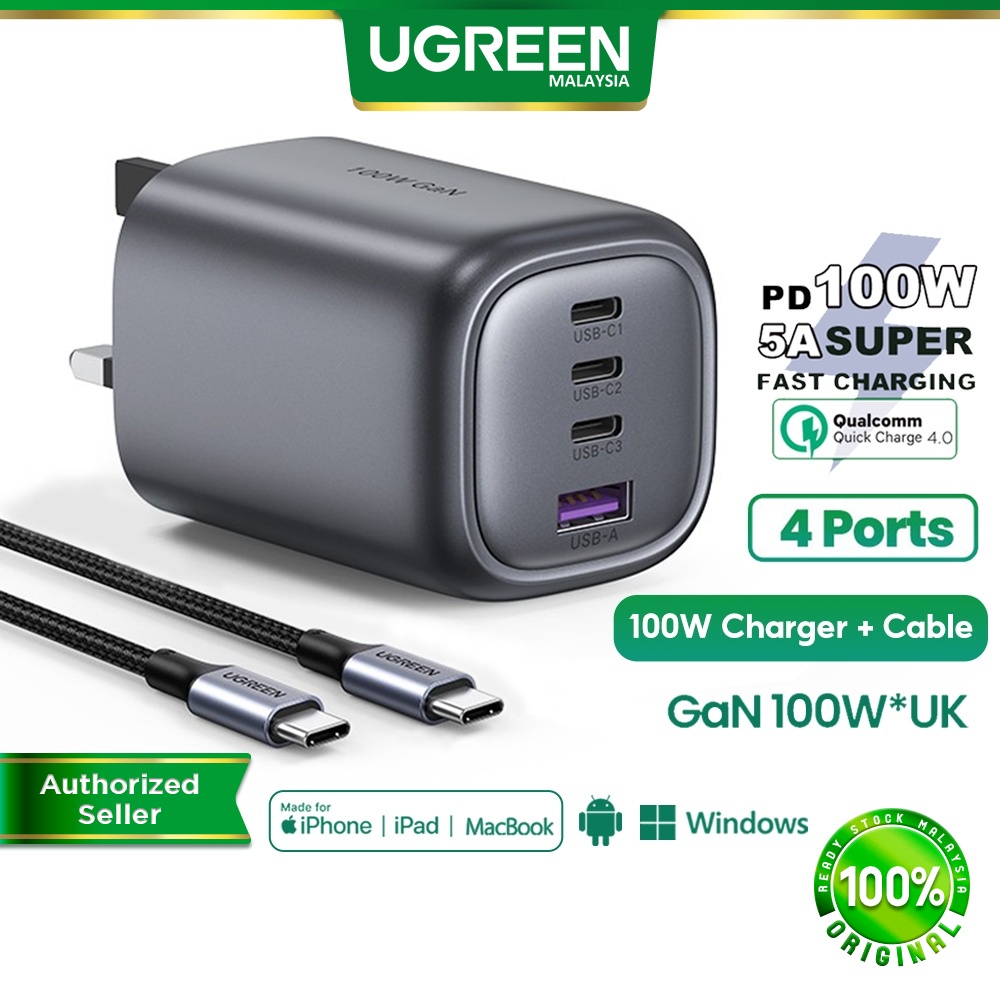 UGREEN 100W USB C Wall Charger 4 Port USB A GaN Adapter Quick Charge Macbook  Pro iPad Air iPhone 13 Pro Max Smartphone | Shopee Malaysia