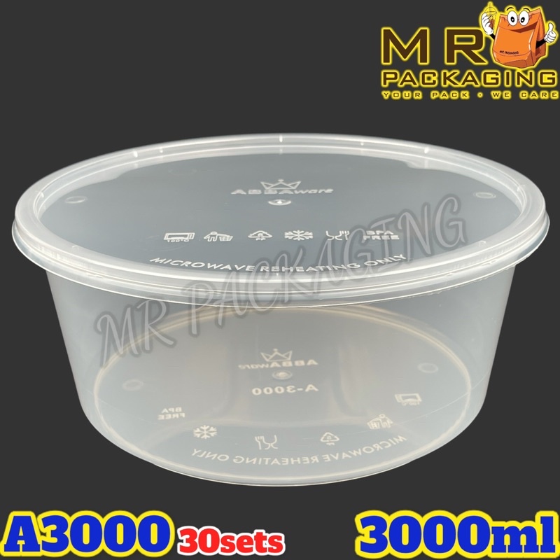3000ml Round PP Container & Lid (30sets±) TAGE ABBA Felton Disposable ...