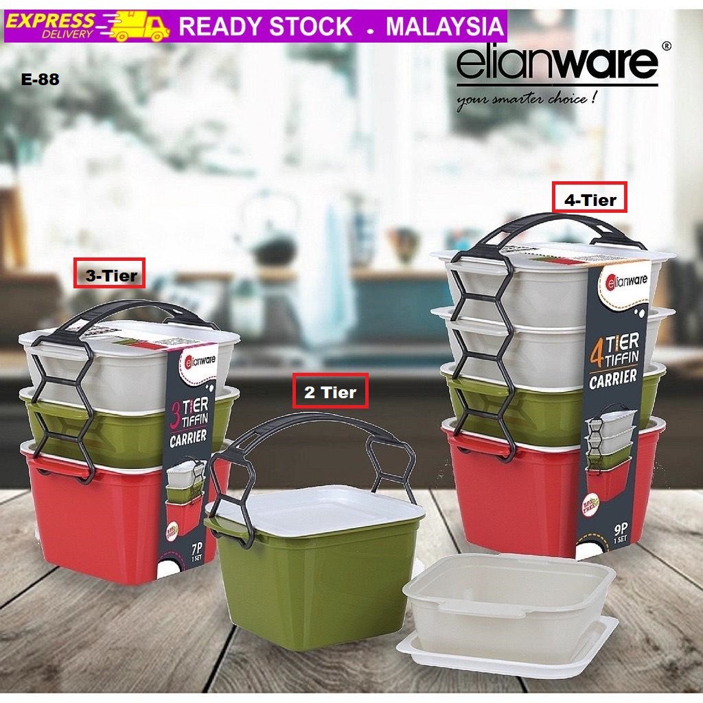 1set Microwaveable Plastic Double Layer Lunch Box With Bag And