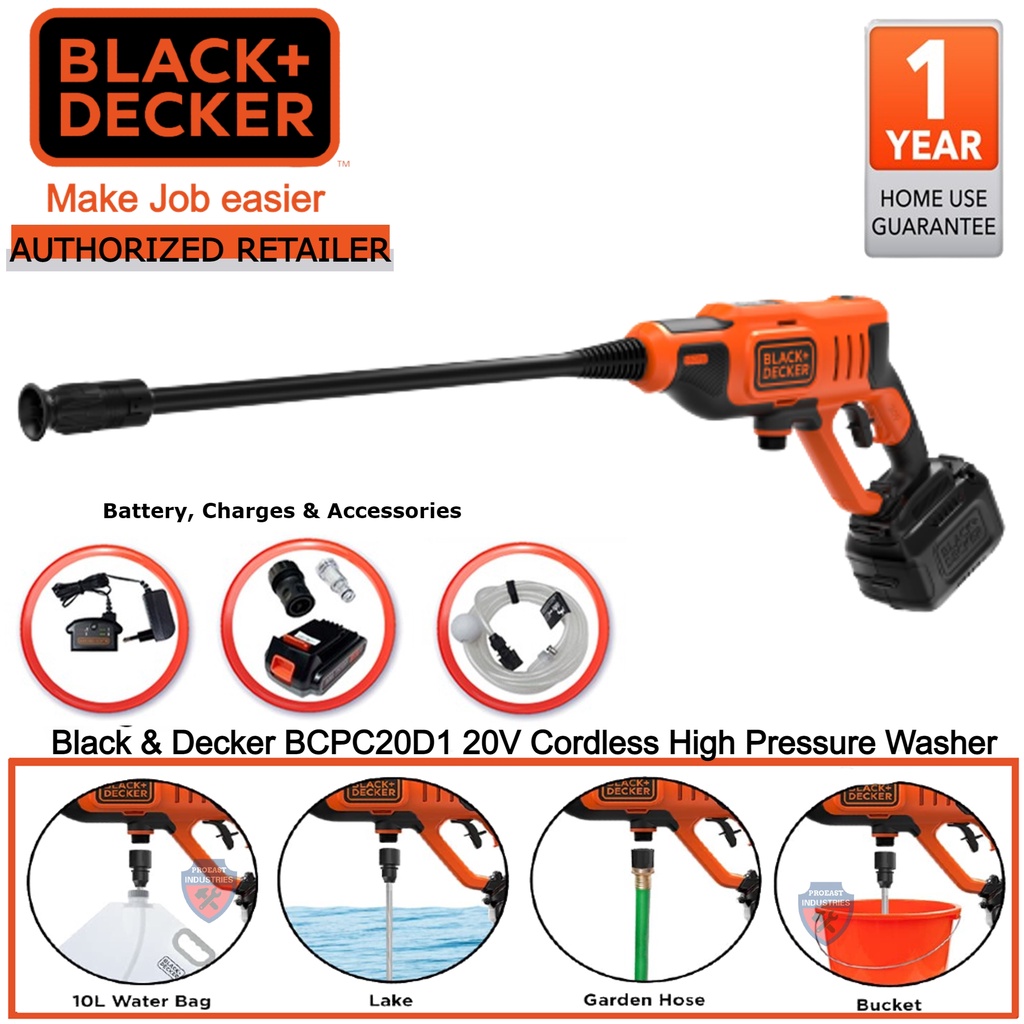 Black and Decker BCPC20D1 20V Cordless High Pressure Washer Water