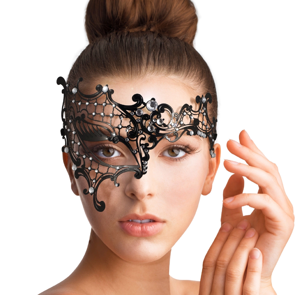 Black VENETIAN Lace Metal face shield | Masquerade Half-face Clear ...