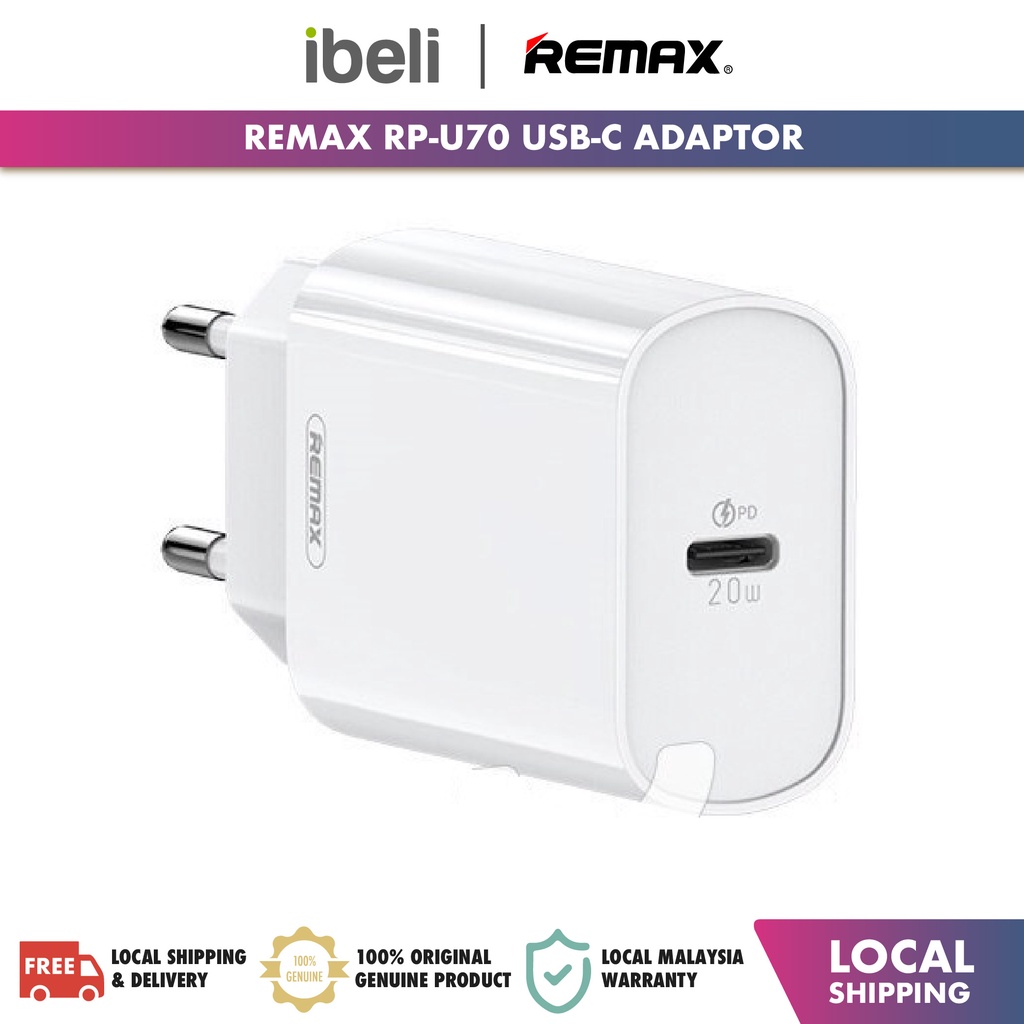 Remax RP-U70 20W PD Fast Charge Charger USB-C Power Adapter UK Plug ...