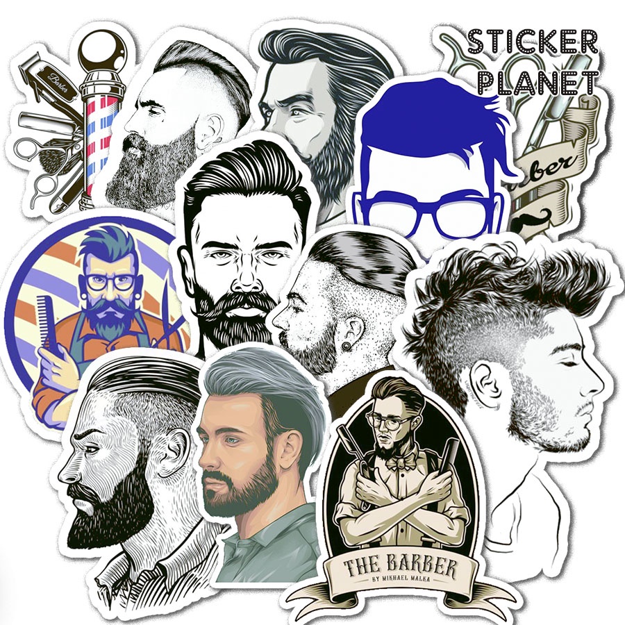 Sticker set to decorate helmets and laptops with Barber shop theme ...
