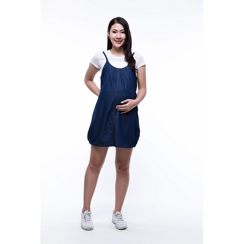 Laimage Denim Maternity Pinafore Dress Shopee Malaysia