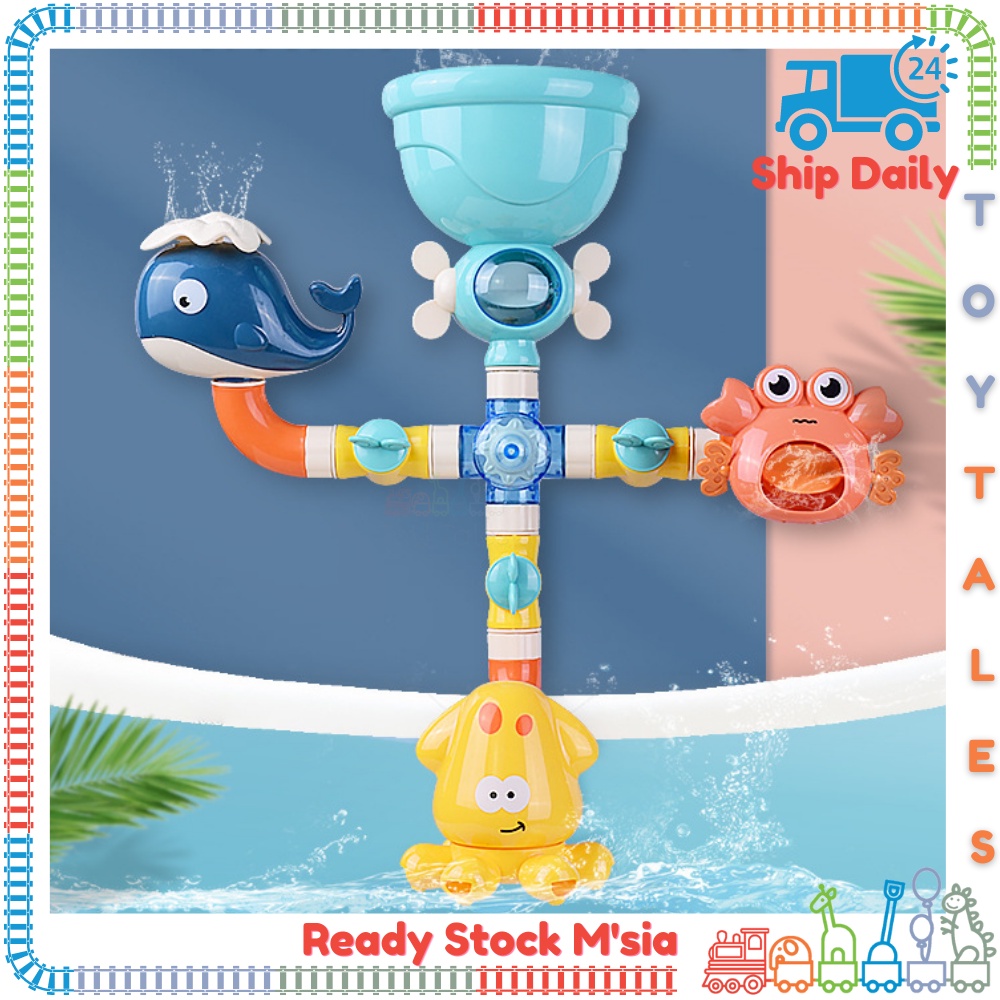 BATH TOYS SET for Kids and Baby [ Pipe & Slide ] Dino Animals Mainan ...