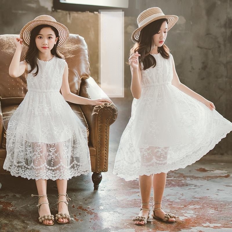 Girls Summer Dress Kids Casual Wear White Wedding Party Dress Teenager Girl Cothing Lace Princess Dress Baby Girl Clothes Shopee Malaysia