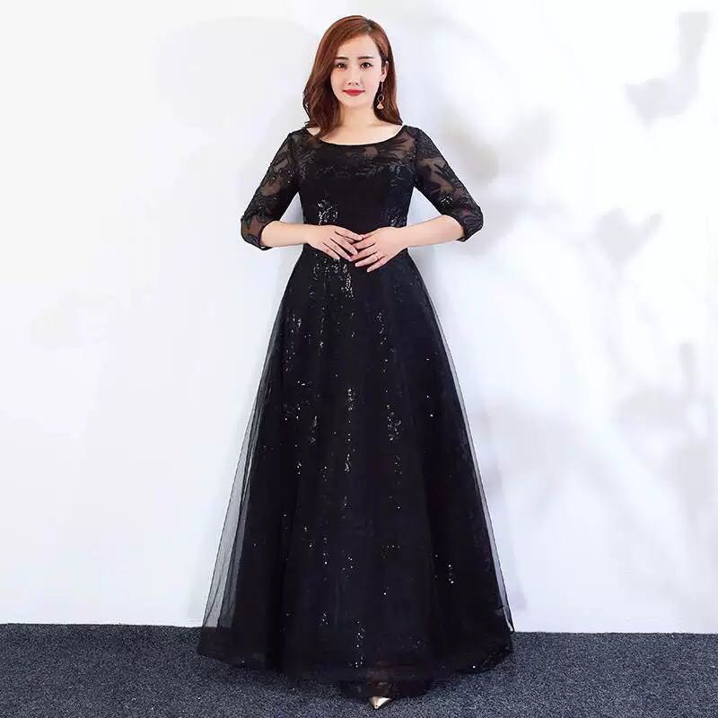 Plus Big Size 4XL Formal Black Long Evening Dinner Dress Women Girl Sister Bride Bridesmaid Wedding Party Event Dresses