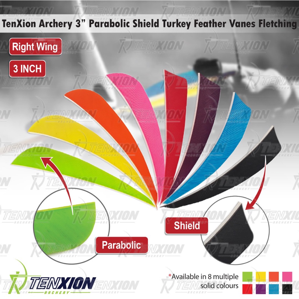 25 PCS TenXion Archery 3" Inci Shield Parabolic Turkey Feather Vanes